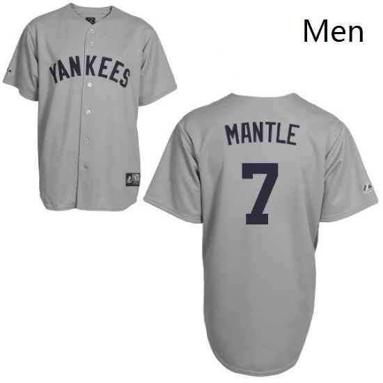 Mens Mitchell and Ness New York Yankees 7 Mickey Mantle Replica Grey Throwback MLB Jersey